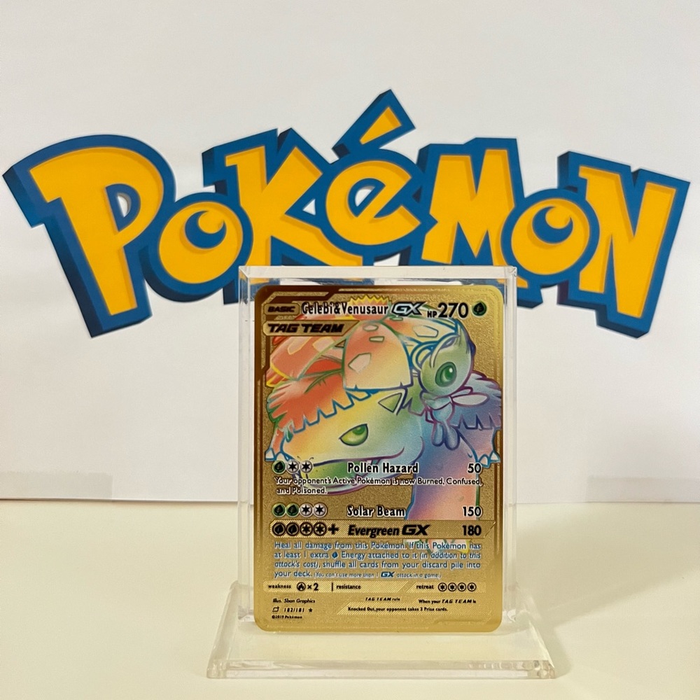 Pokémon Celebi & Venusaur GX 182/181 Full Art Rainbow Team Up Metal Gold Card